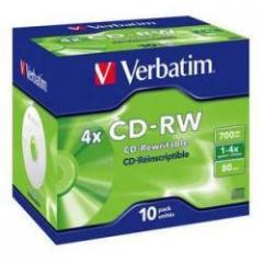 VERBATIM CD RW 700MB 4X JEWEL CASE 10 DATALIFE