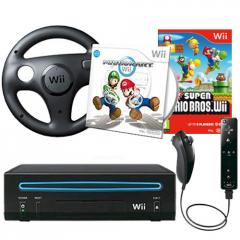 Pack Wii Negra Wii Wheel Juego Mario Kart Juego New Super Mario Bros