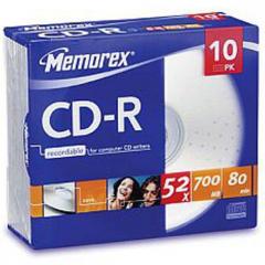 Memorex Pack 10 CD R 700MB 52X 10 unidades.